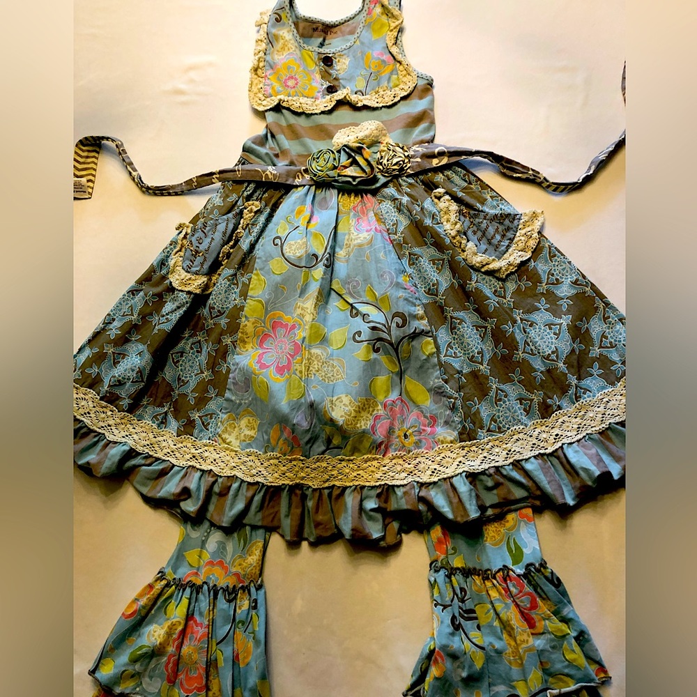 Mustard Pie bundle: 2 dresses, leggings, cardigan, and belt, or head tie.